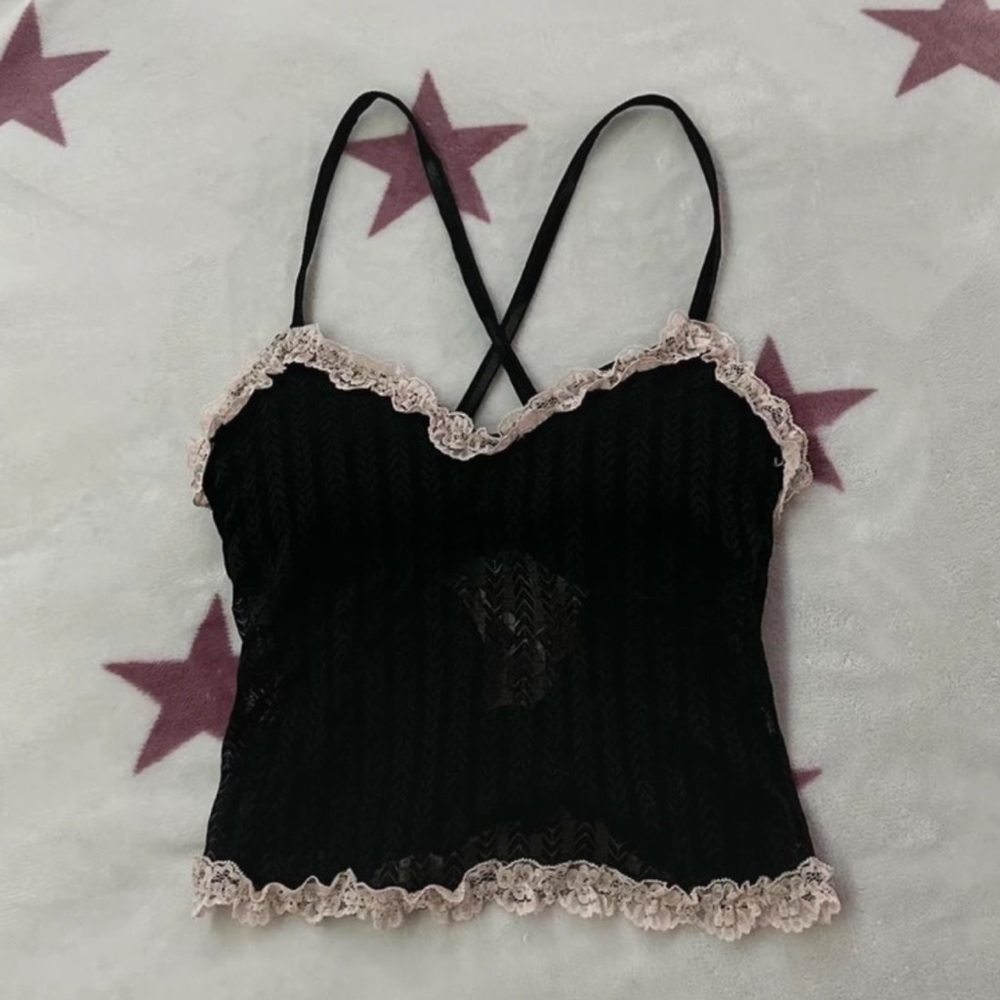 Black Lace Trim Cami Top